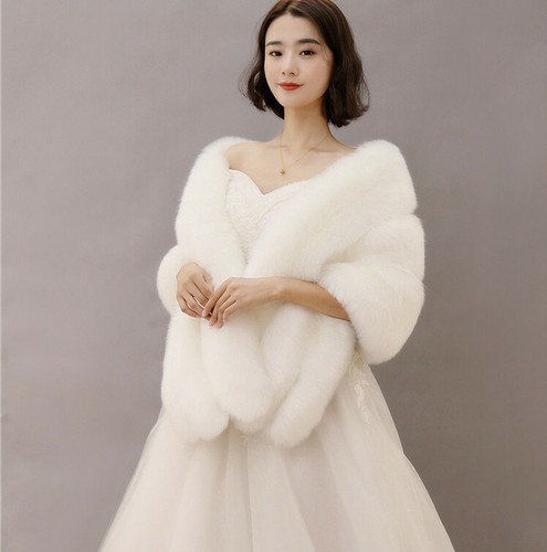 Women Winter Wedding Faux Fur Wrap Cape Warm Fluffy Bridal Evening Banquet  Shawl | eBay
